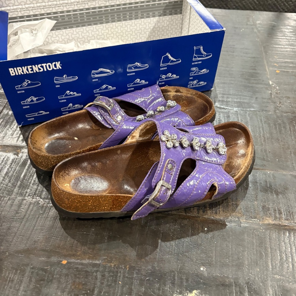 Birkenstock Granada Purple Patent Crystal Flower Rhinestone Sandals Women 37 L6